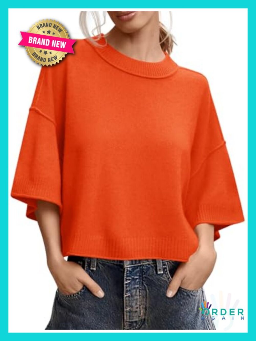 Womens Short Sleeve Sweater Oversized Cropped Knit Top Crew Neck